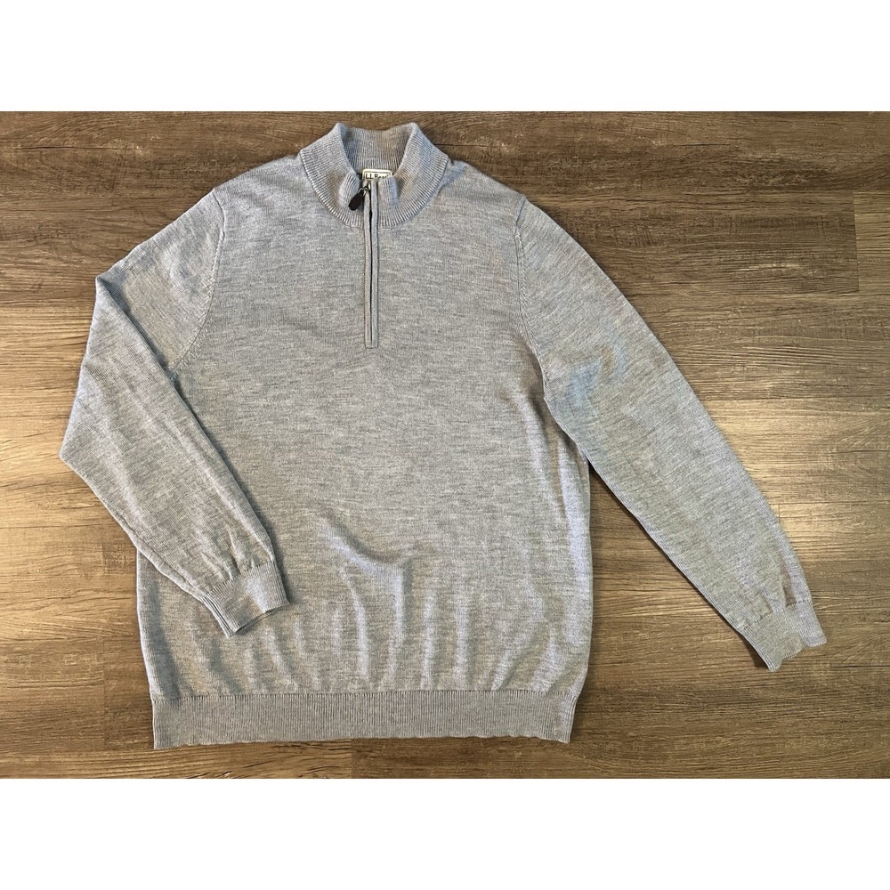 LL BEAN 100%‎ Merino Wool 1/4 Zip Mock Neck Sweater Mens XXL Gray Pullover A1